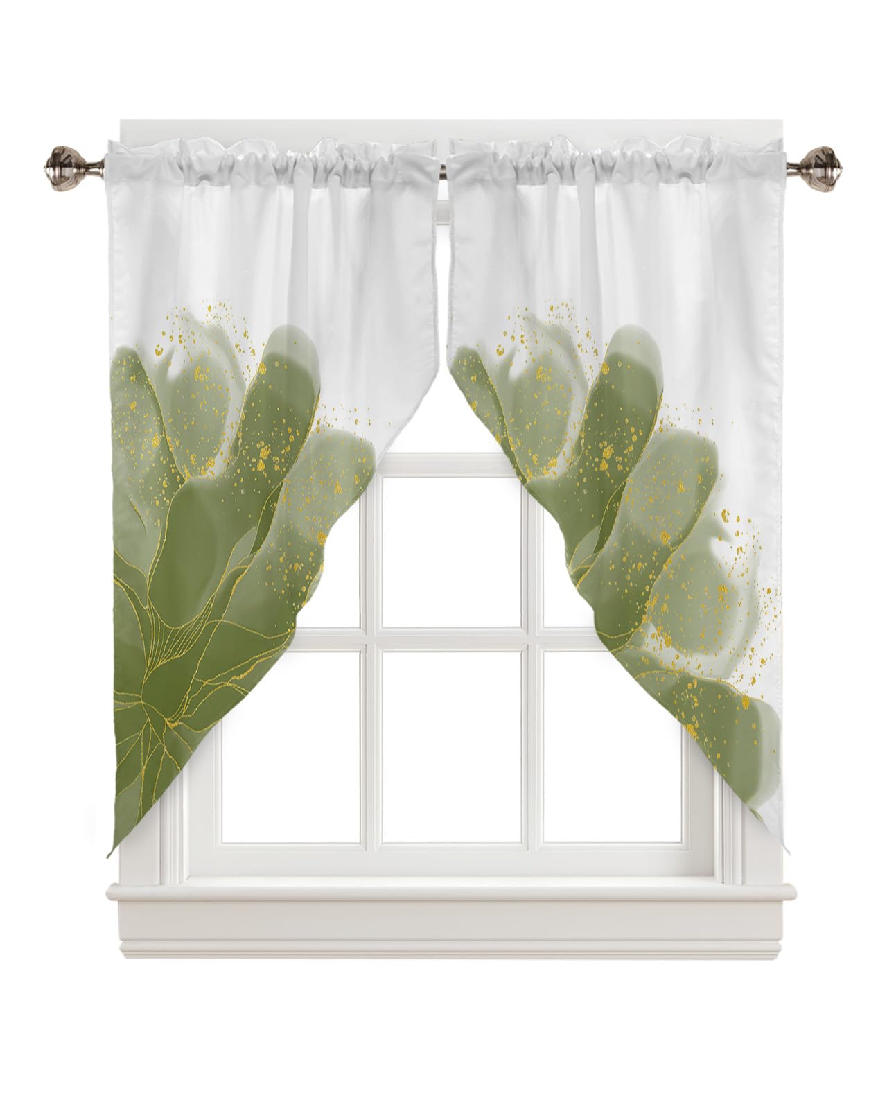Sage Green Botanical Swag Curtains for Living Room/Bedroom, Watercolor Sage Green Yellow Abstract Art Swag Kitchen Curtain Valances for Windows, Tier Topper Scalloped Curtain 2 Panels, 56"W x 36"L