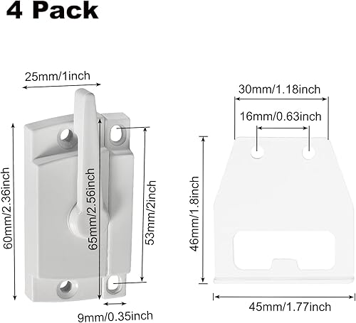 Miniatura 2 de Paquete de 4 cerraduras y guardianes para ventana, 2 pulgadas, centro de orificio central, bloqueo de marco de ventana deslizante para ventanas