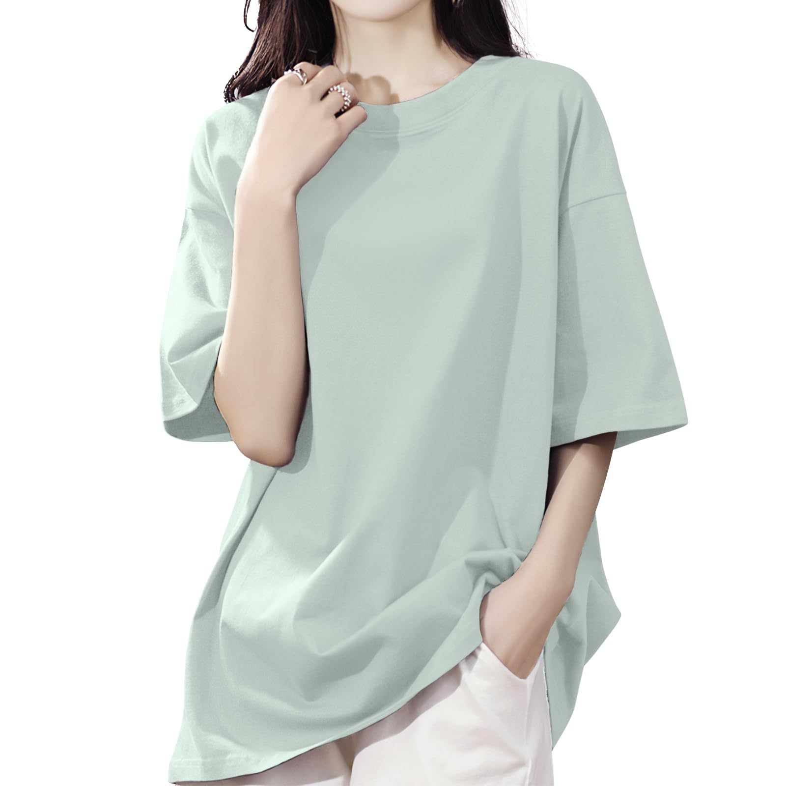 [SLEEPSINERO] tシャツ レディース 半袖 【体型カバー・ゆったり細見え】 シャツ レディーストップス 春 夏 クルーネック 大きいサイズ 吸汗速乾 通気 着痩せ オーバーサイズ レディース夏服 カットソー ロング 5分袖 おしゃれ