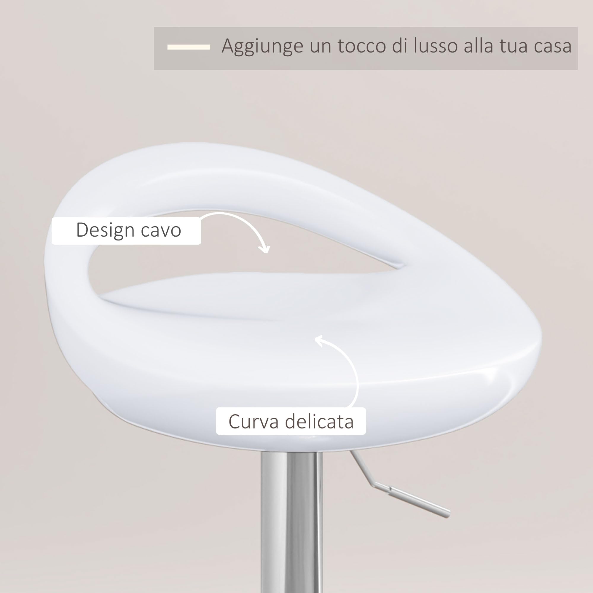 HOMCOM Set 2 Sgabelli da Bar Alti, Sgabelli Girevoli a 360°, con Schienale e Poggiapiedi, Altezza Regolabile, Base in Acciaio, per Sala da Pranzo e Cucina, 46x41x76-96cm, Bianco