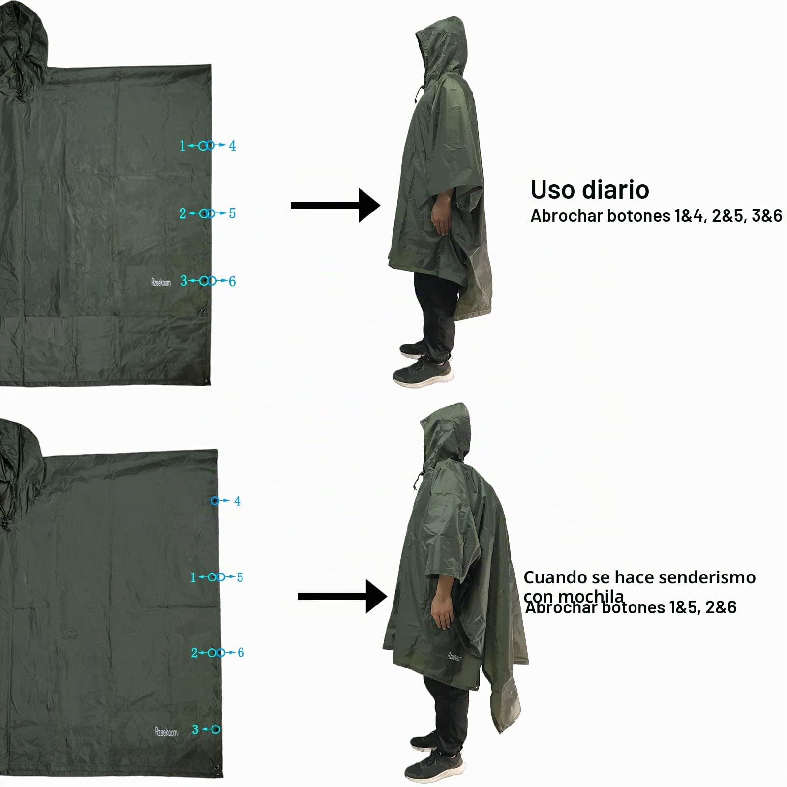 Poncho Impermeable Reutilizable con Capucha Ligero Chubasquero para Hombre Mujer Excursionismo Camping