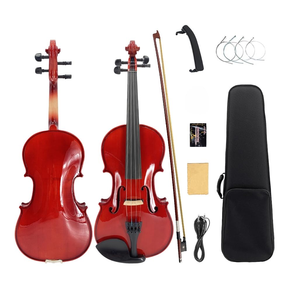 Yinfente Acoustic Violin Electric Violin 4/4 Full Size Violin 4 String Maple Spruce For Student,Violin For Beginners violin Case,Brazilwood Bow,Cable,Cleaning Cloth,Rosin,Bridge