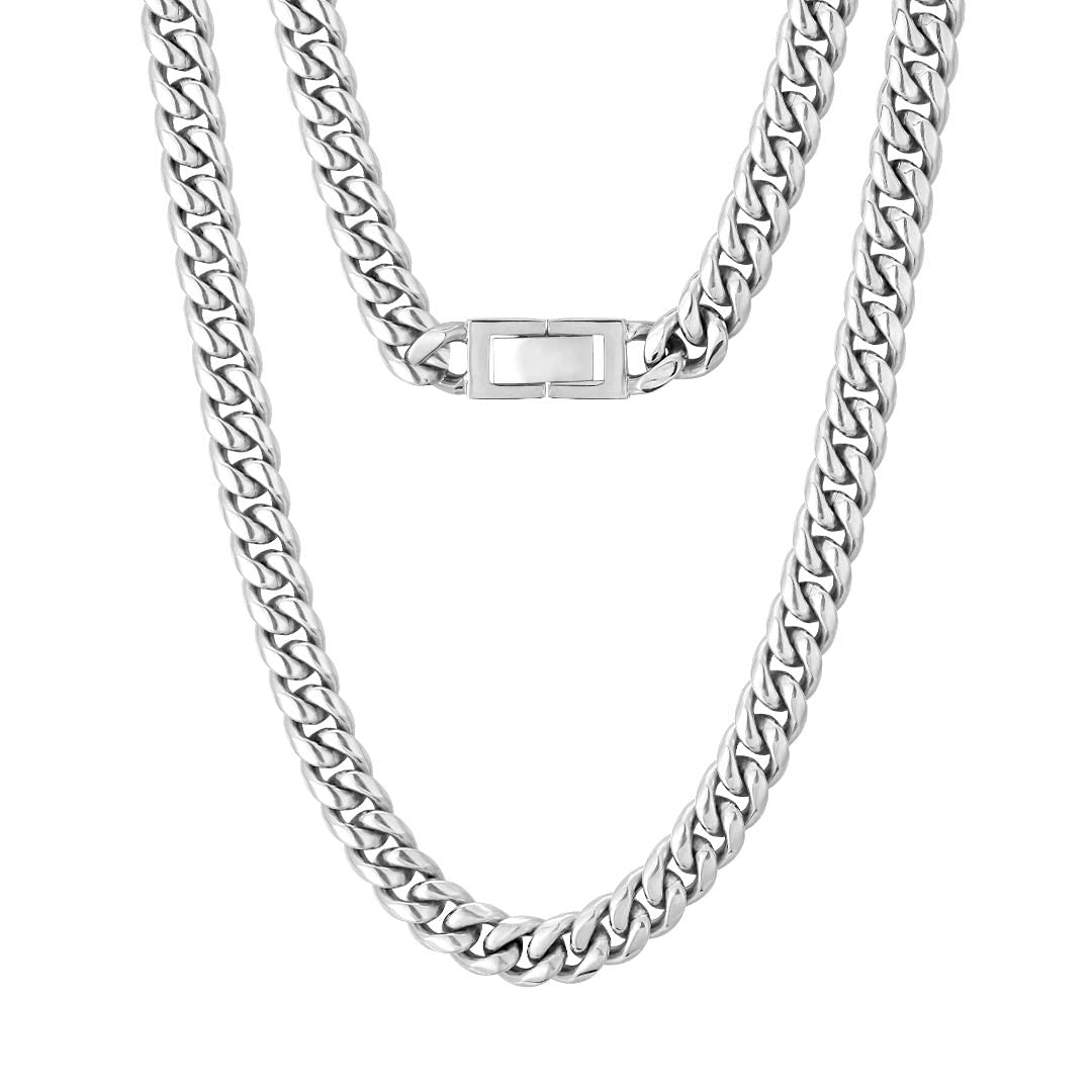 & CO 8 / 10mm Men Chain Necklace Stainless Steel Curb Chain, 18K Gold Coated Cuban Link Chain,Golden/ White Gold, for Men Hip Hop Chain for Men Boys, Size 46-66cm