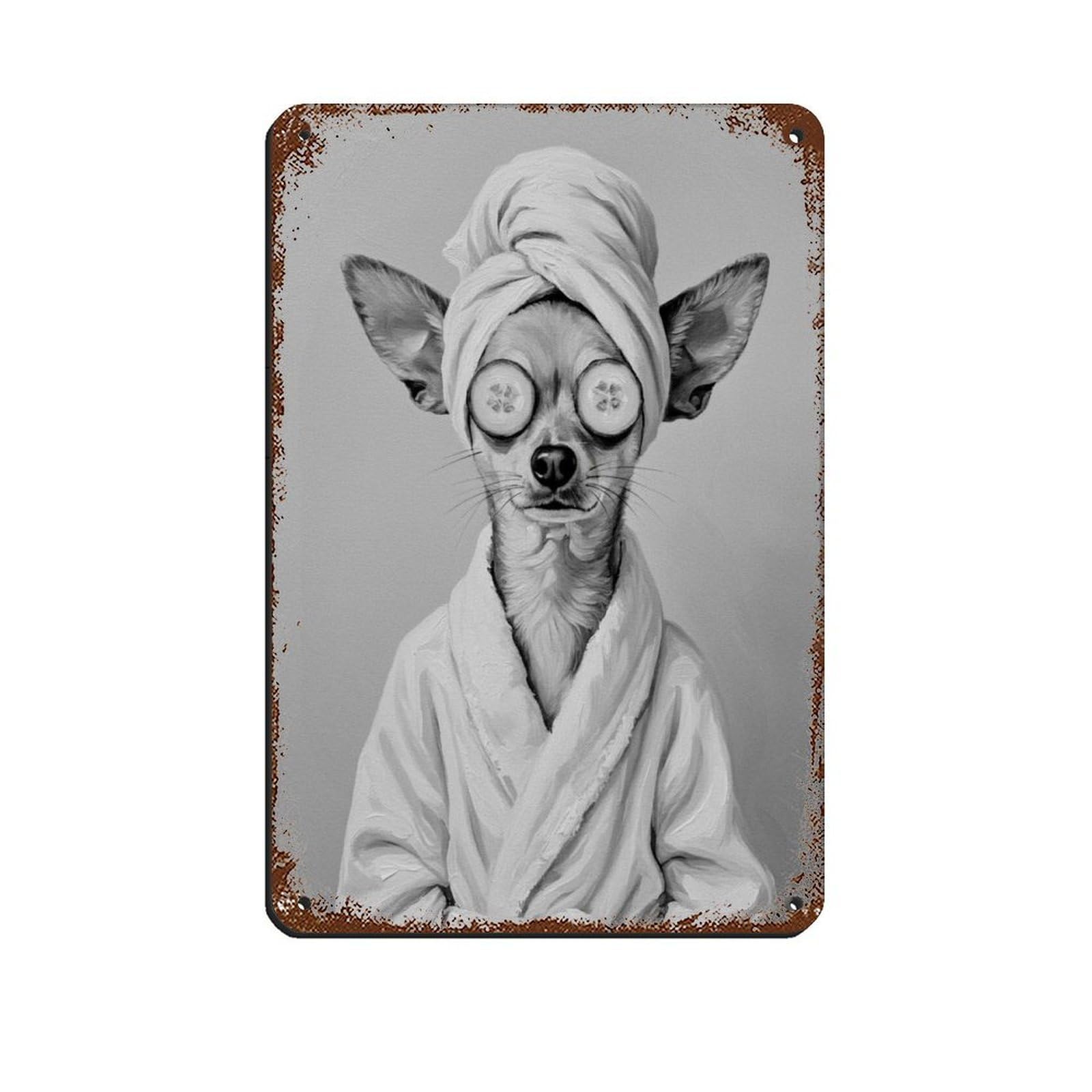 Bathroom Spa Art, Chihuahua Dog, Decor Art Tin Sign Vintage Metal Pub Club Cafe Bar Home Wall Art Decoration Poster Retro 8x12inch(20x30cm)