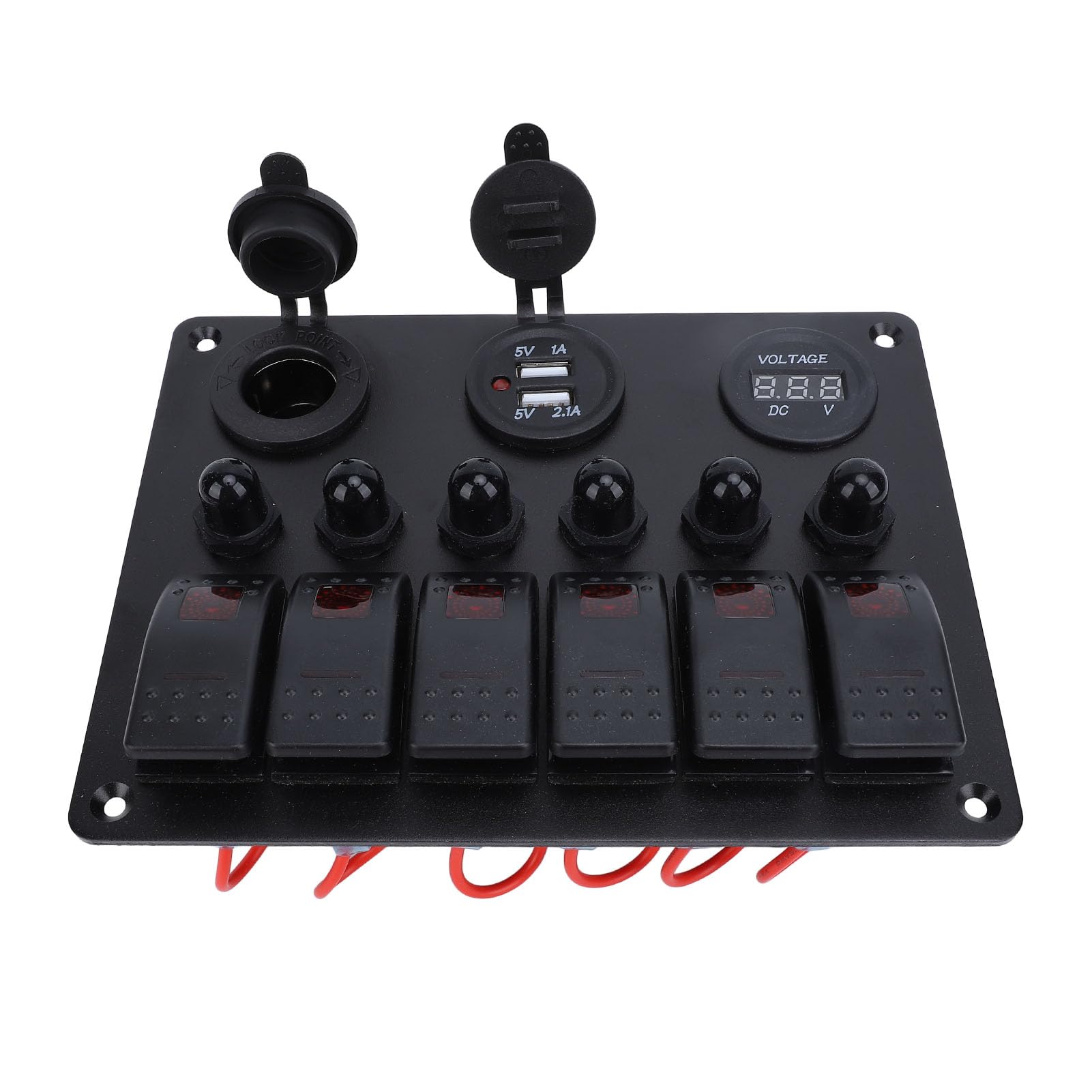Acouto Panneau d'Interrupteur à Bascule DC 12-24 V 6 Gangs avec Surcharge, Double USB et Voltmètre Numérique pour Bateaux, Camping-cars, Panneau d'Interrupteur à Bascule 6 Gangs Interrupteur à