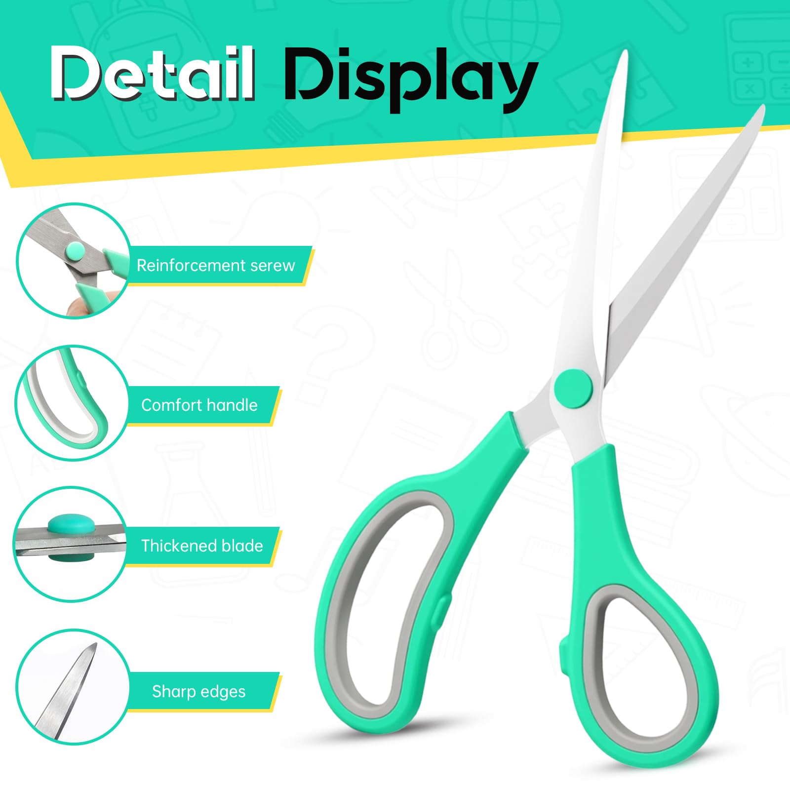 Scissors 8.5 Inch scissors all purpose for Office, Home, Sewing,and Crafts,Soft Comfort-Grip Right/Left Hand 3-Pack, Multicolor - 3