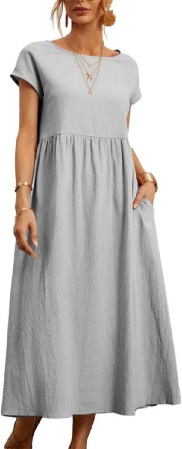 Boho Maxi Dress Floral Cap Sleeve High Waist Smocked Flowy Casual Church Summer Lon...