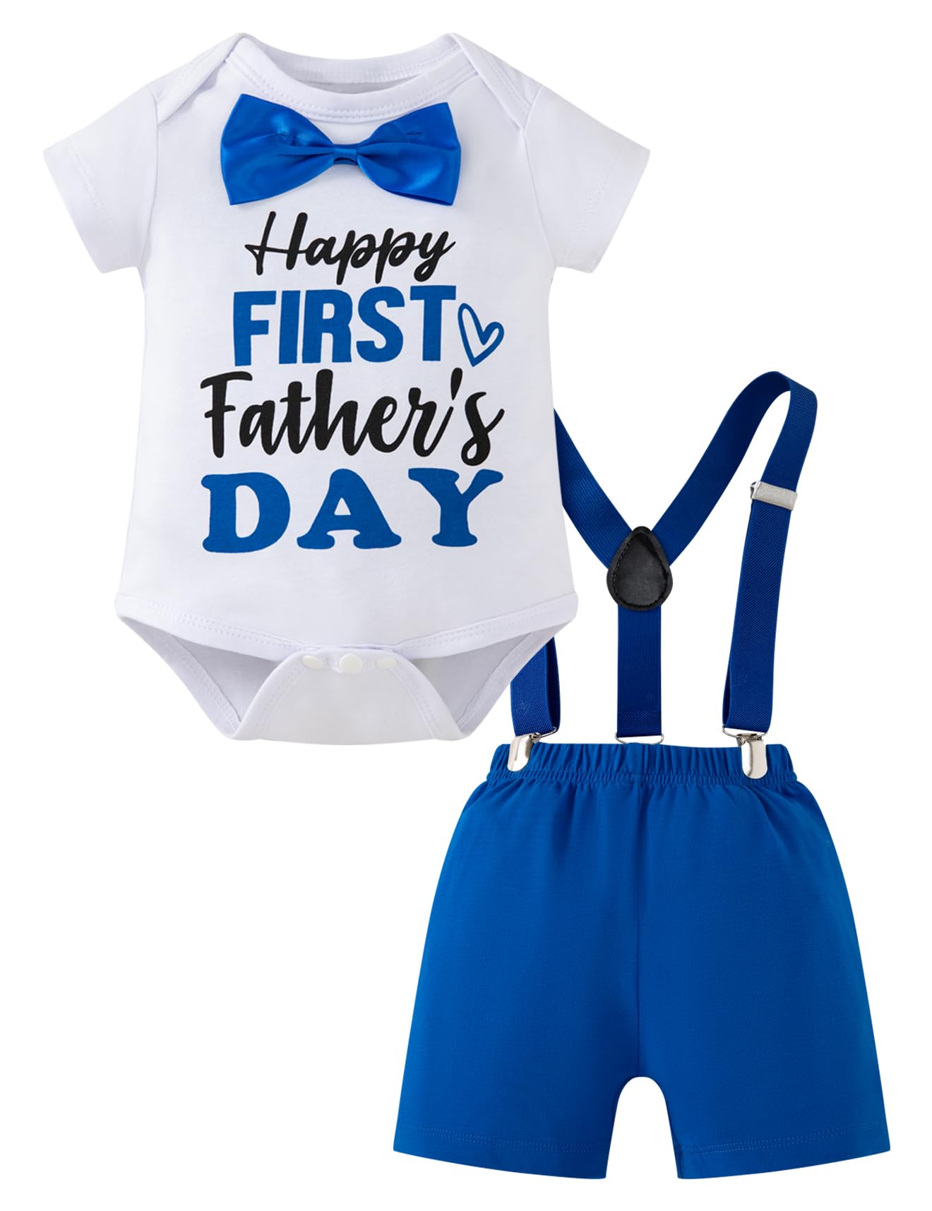 Yruiz Baby Boy Happy First Father's Day Romper Outfit Shorts Set Bow Tie Suspenders Set?6-9 Months?