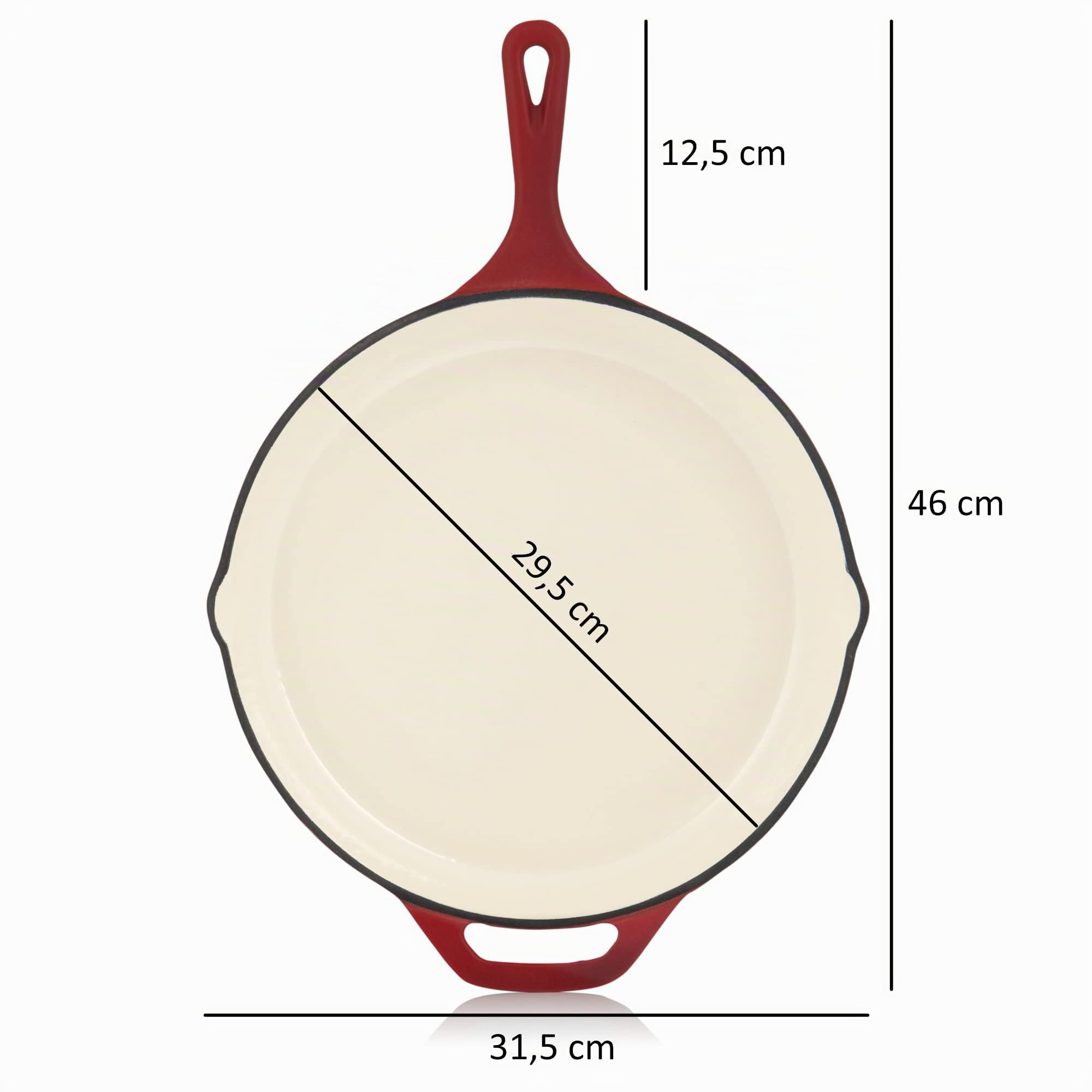 Mahlzeit Gusseisenpfanne mit Deckel emailliert | Ø 29,5 cm | Dark Cherry | Bratpfanne mit zwei Ausgießern | Grillpfanne Deckel, Universalpfanne, Gusspfanne, Bratpfanne mit Deckel, Hoher Rand, Pfannen