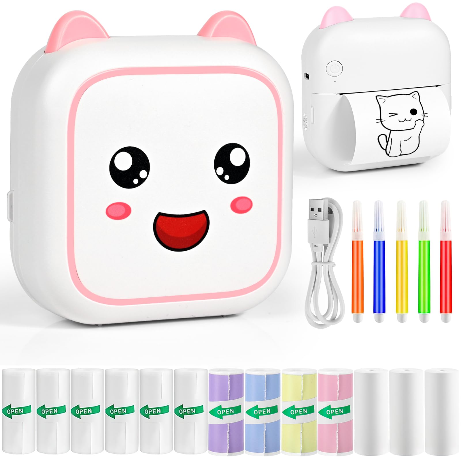 Mini Stampante Fotografica Termica Portatile Bluetooth con 13 Rotoli di Carta, Rosa