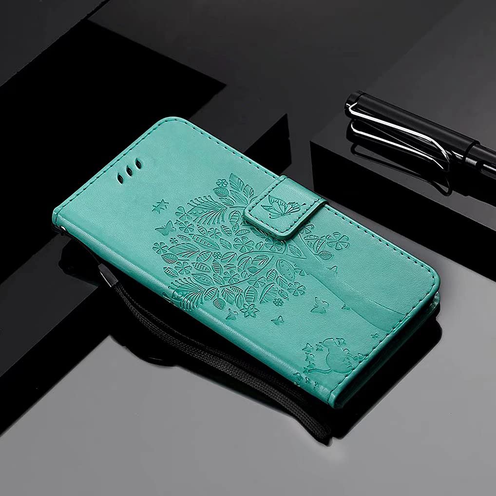 MAOGE Cover Xiaomi 12 Lite Portafoglio - Custodia In Pelle Con Motivo Foglie E Gatto, Antiurto Con Cinturino E Supporto - Blu