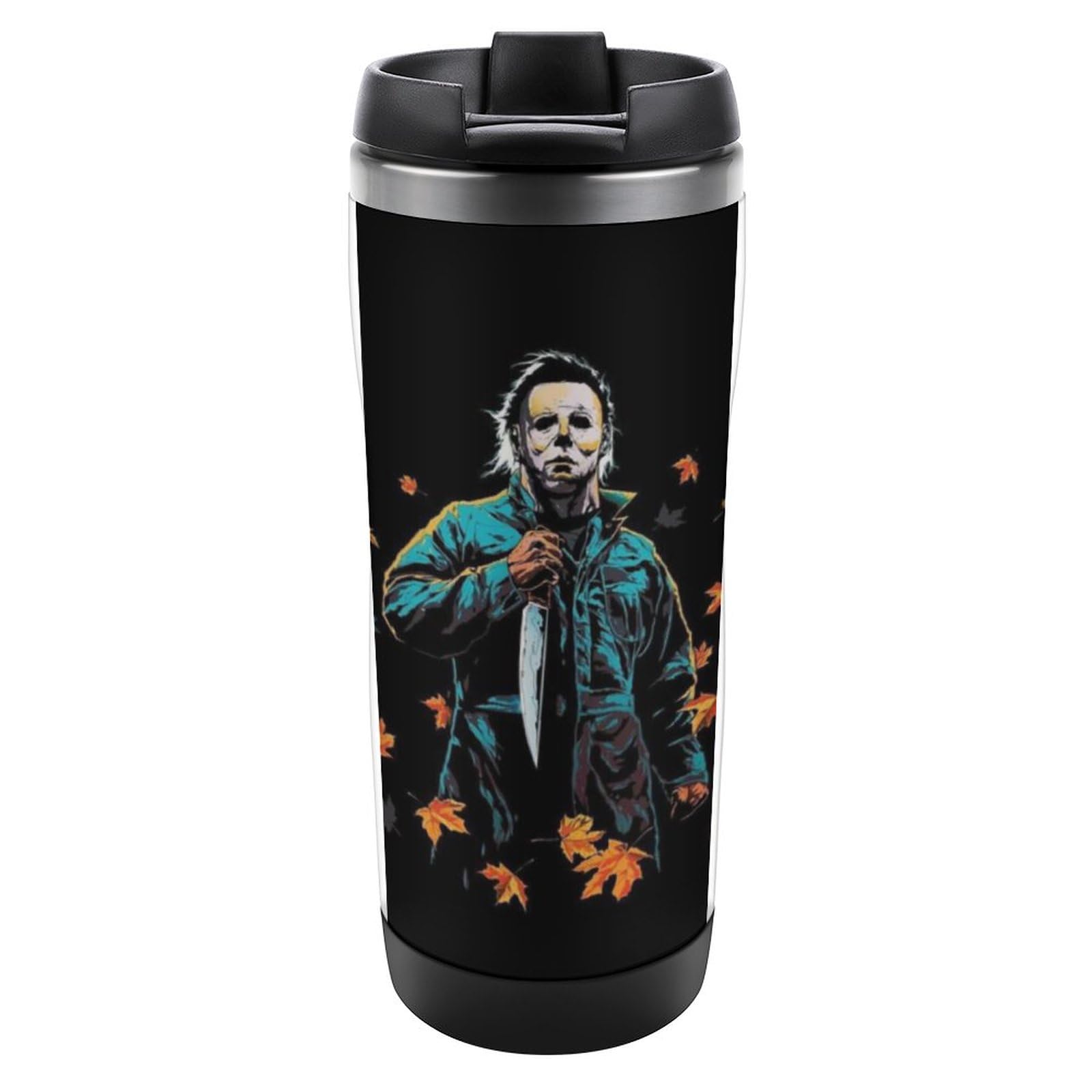 Water Bottles Halloween Michael Myers Travel Coffee Mugs with Lid Stainless Steel Double Wall Vacuum Insulated Travel Mug