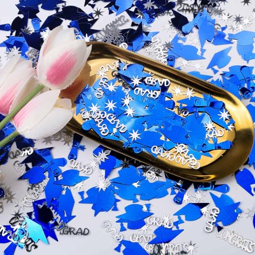 Image of Silver and Blue Graduation Confetti 2026, 1000 Pcs Class of 2026 Table Centerpiece Grad Confetti for 2026 Graduation Party Decorations Supplies