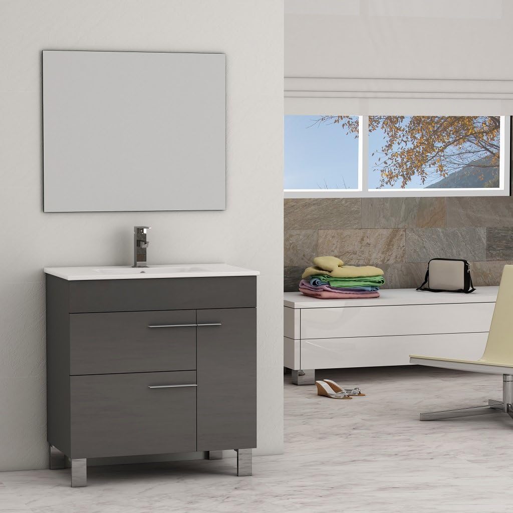 Eviva EVVN521-32GR Cup Grey Modern Bathroom Vanity with White Integrated Porcelain Sink Combination, 31.5", Gray