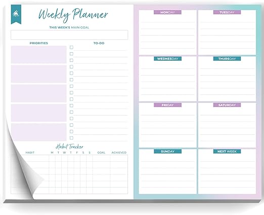 Clever Fox Weekly Desk Planner – Desktop Notepad, To Do List & Planning Pad for Productivity, 50 Tear Off Weekly Journal Sheets, A4 (Turquoise)