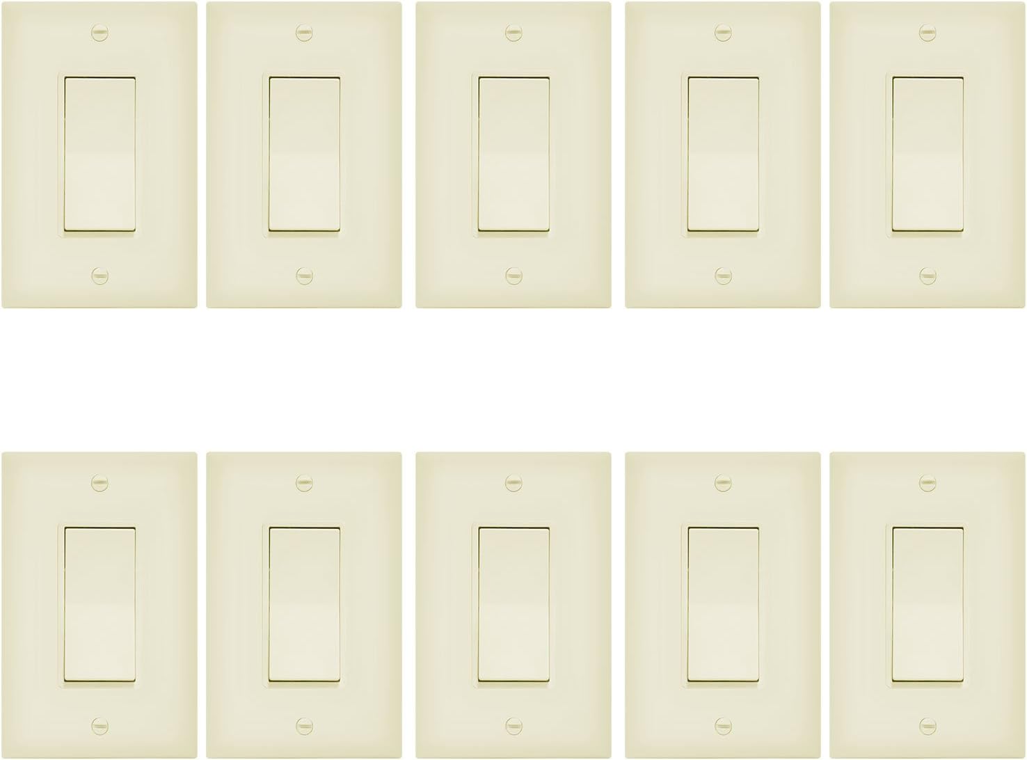 ENERLITES 3-Way Decorator Paddle Rocker Light Switch, Gloss Finish, Single Pole or Three Way, 3 Wire, Grounding Screw, Residential Grade, 15A 120V/277V, 93150-IWP-10PCS, Ivory (10 Pack)