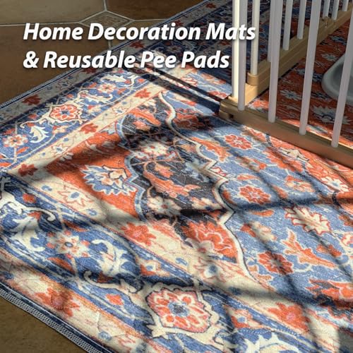 Image of nunubaby 4PACK Washable Pee Pads for Dogs, Stylish, Non-Slip and Leak-Proof Pee Pads. Reusable Potty Pads for Dogs for Crates and Floors.(Red /Floral,24 inch x48 inch )