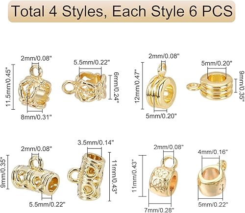 Miniatura 4 de PH PandaHall 4 estilos de cuentas de fianza, chapados en oro de 18 quilates, cuentas de conector de larga duración, 24 cuentas de tubo de fianza con