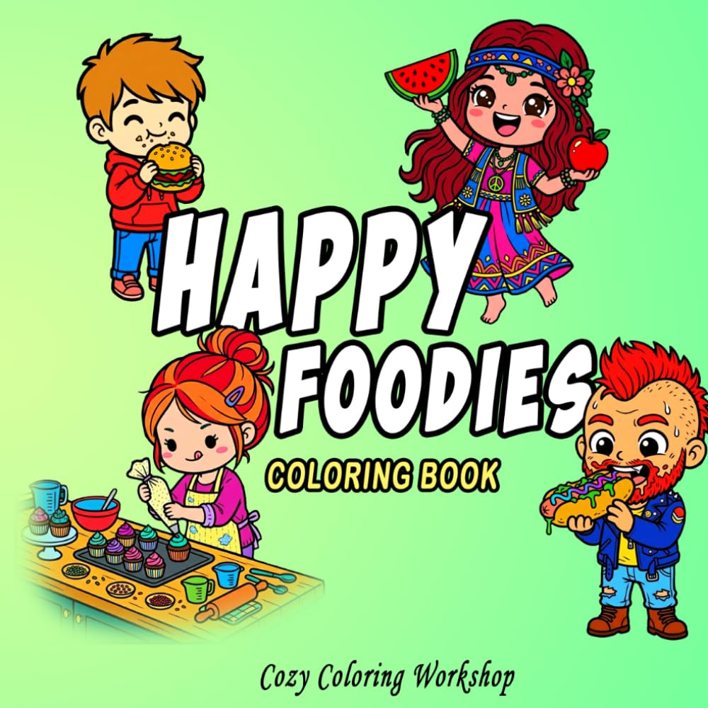 Happy Foodies Coloring Book: Cute Chibi Characters Enjoying Delicious Foods in Fun Relaxing Scenes for Easy Adult & Teen Coloring (Cute & Bold Chibi Coloring Books)