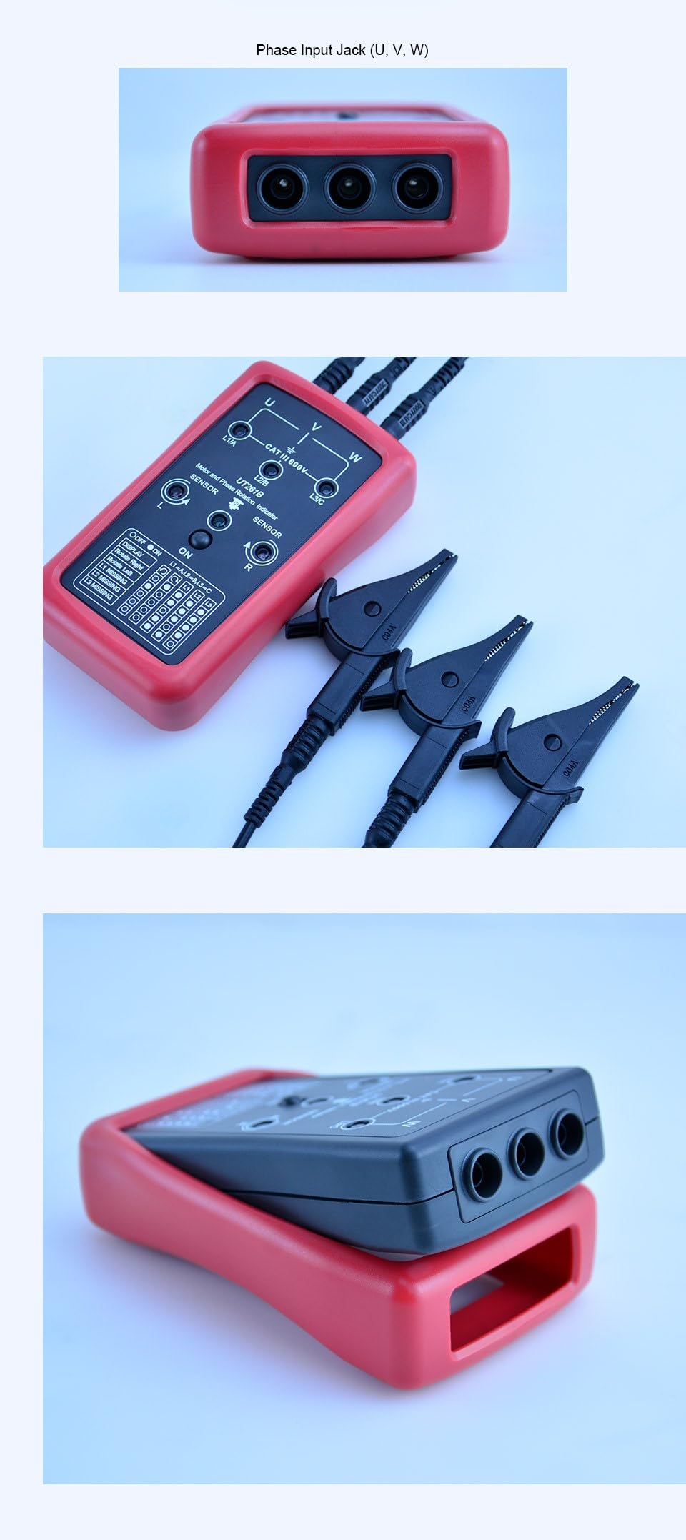 BuyWeek Medidor de Secuencia de Fase Probador de Rotación, UT261B 90V-600V AC 15 Hz-400 Hz con Manual