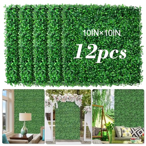 AOKIE 10'X10' Artificial Grass Wall, 12Pcs Boxwood Hedge Wall Panels UV-Anti Grass Backdrop Wall Decor, Greenery Privacy Hedge Screen for Indoor Outdoor Patio Balcony, Party Garden Fence Decor