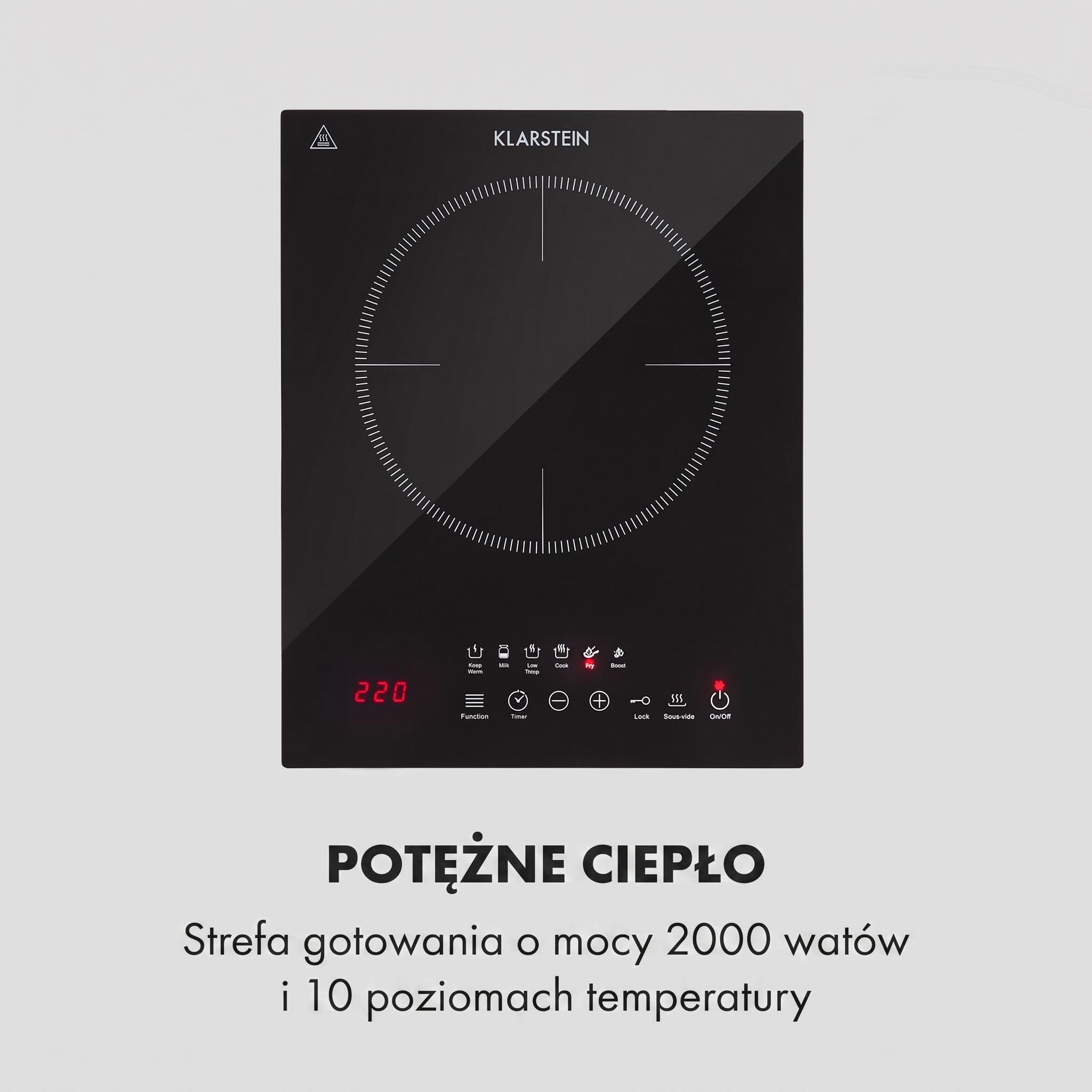Klarstein Cook n Roll Plaque de cuisson à induction avec thermomètre Noir 2000 W Ø 26 cm 10 niveaux de température 6 programmes, fonction SousVide, HeatControl