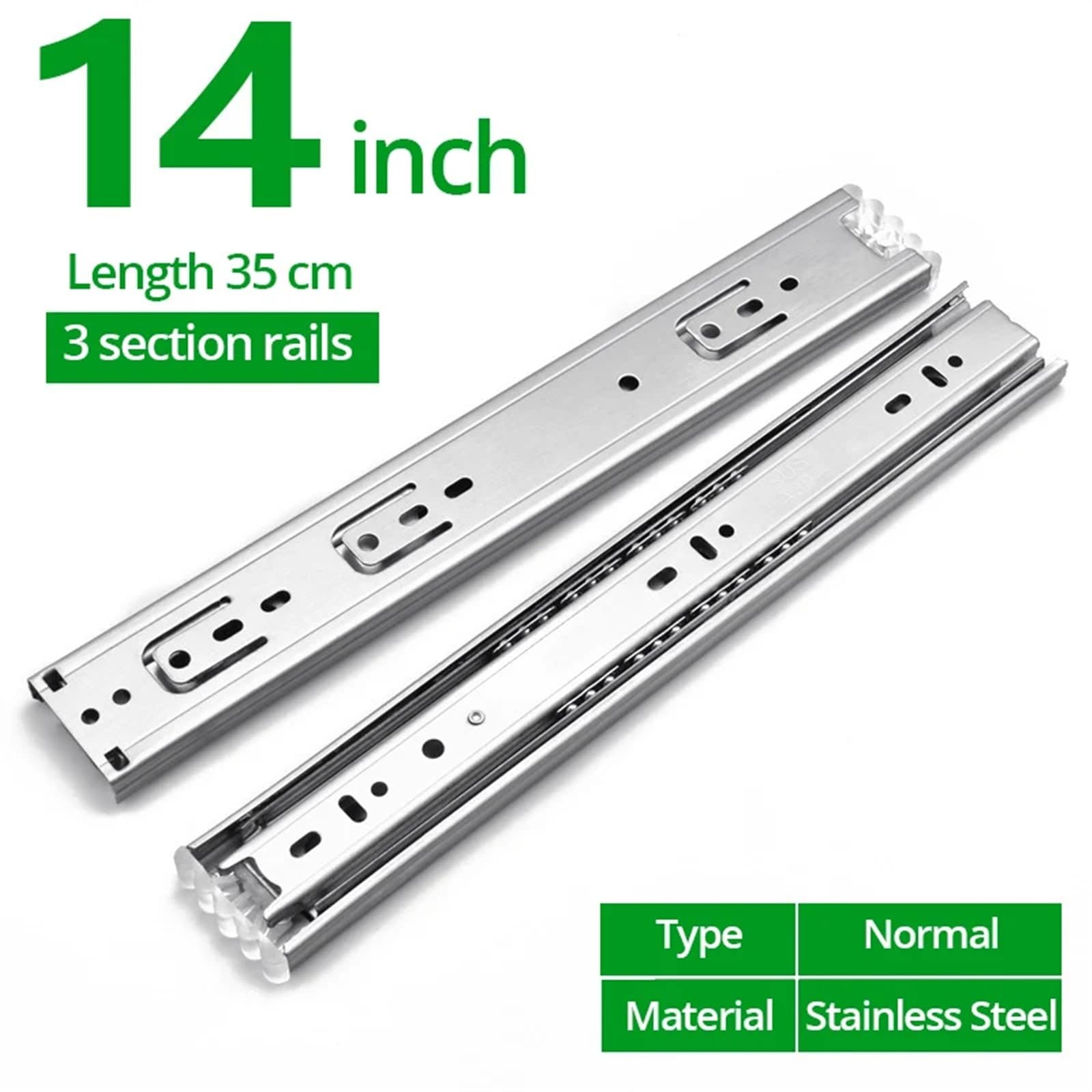 Guide Per Cassetti Buffer Damper Rails 10"-22" Stainless Steel Cabinet Slides Soft Close Three-Section Drawer Hardware Per Cucina(Normal 14inch 35cm)