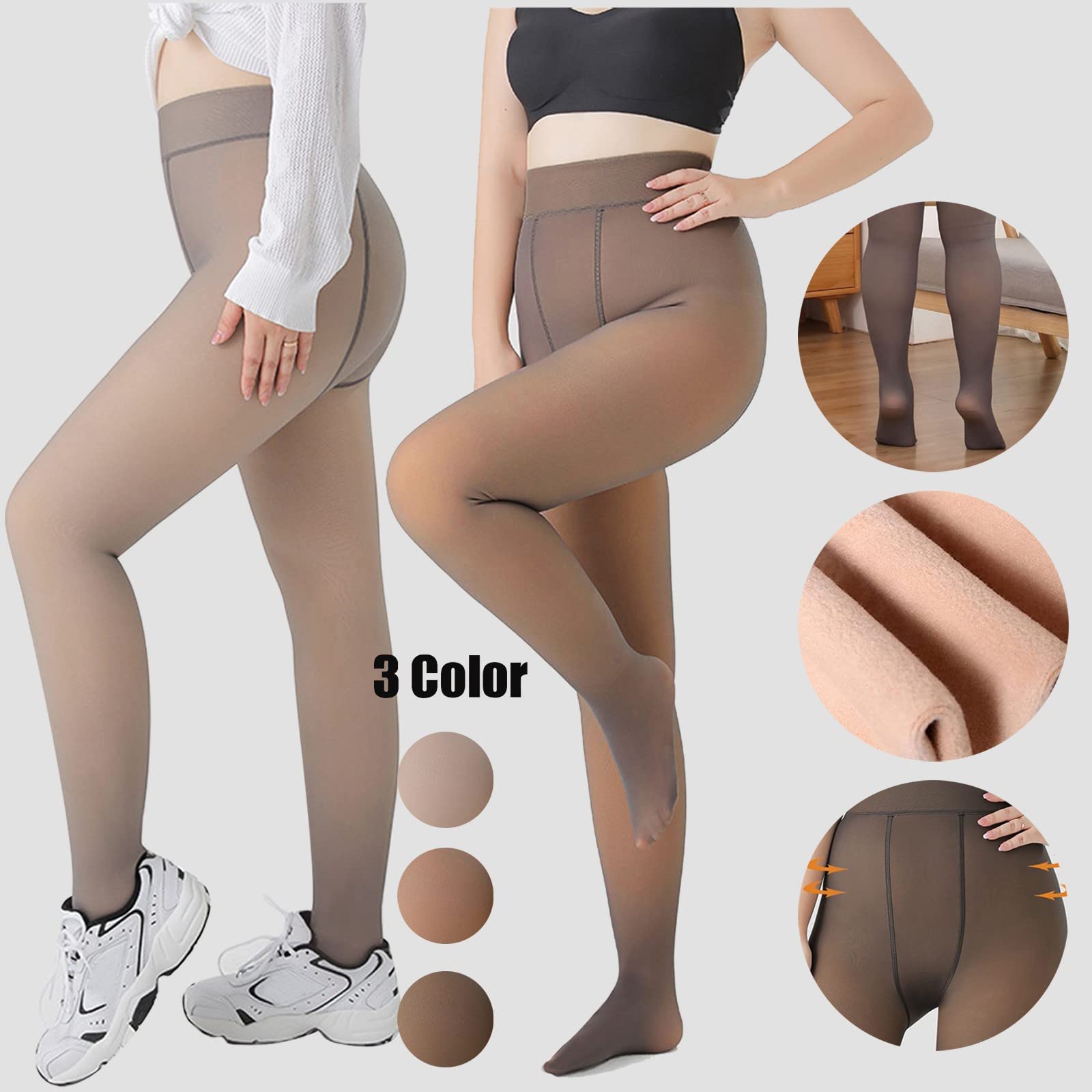 MJGkhiy Medias de forro polar para mujer, largas, efecto velado, medias forradas, mallas curvas, medias térmicas sin costuras elegantes, medias de talla grande, elásticas, medias acolchadas de forro