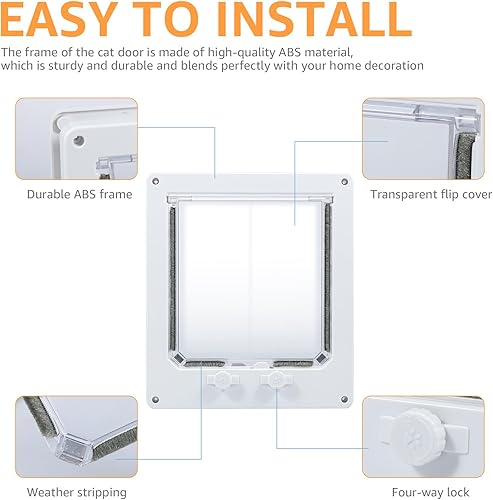 Miniatura 4 de Puerta interior de puerta para gatos, 11.6 x 9.3 pulgadas8.7 x 7.5 pulgadas, puerta grande con bloqueo de 4 vías, puerta para mascotas, puerta