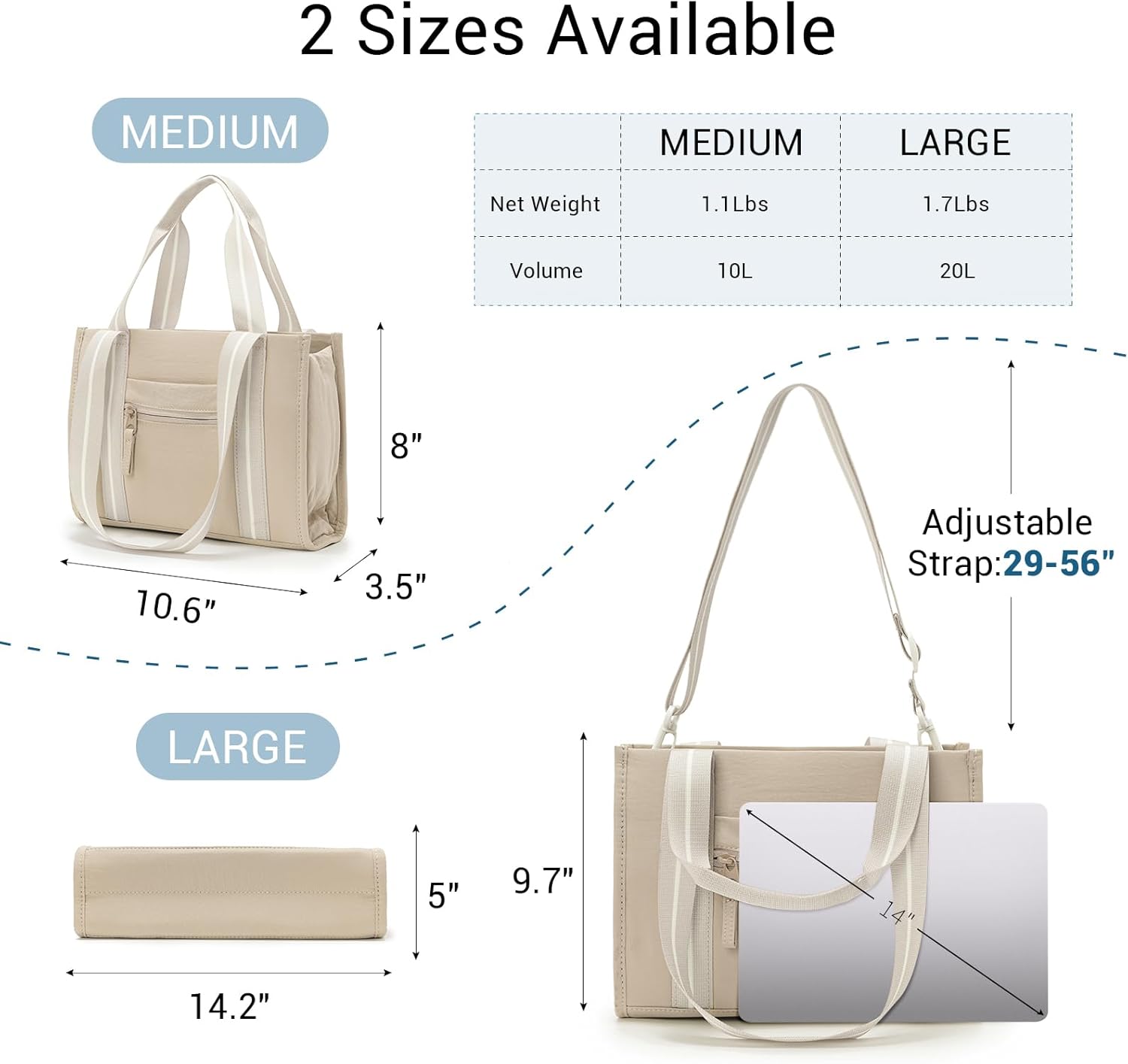 ACUARIO Tote Bag for Women, Work Tote Handbag with Pockets, Shoulder Bag for Office Business Travel Daily Commute