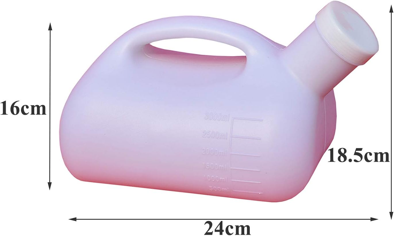 Men Urinal Bottle, Men's Urinal with Screw Cap, 3000Ml Household Urinals Male Urine Funnels Elderly Children Emergency Toilets Travel Mobile Urine Collectors White Convenient and Practical Urinal