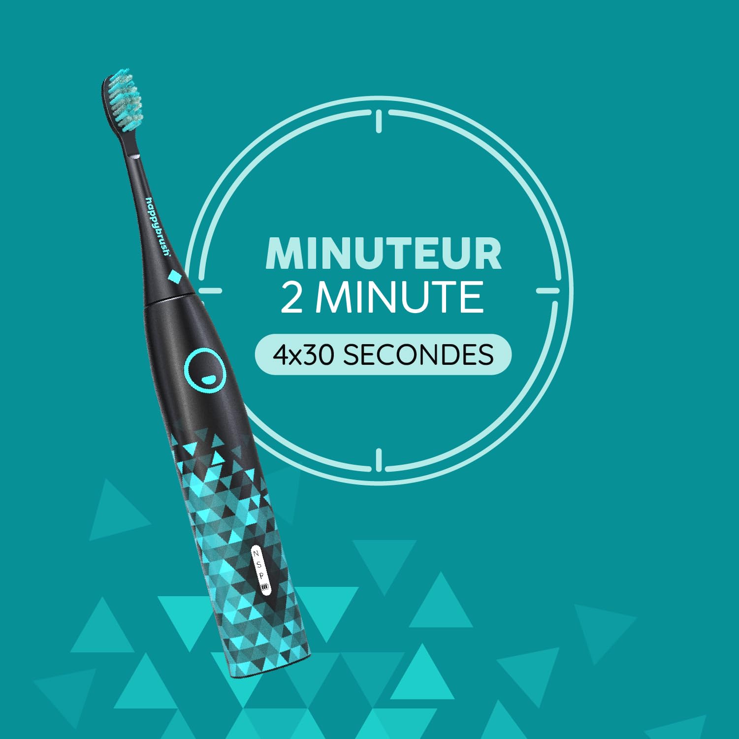 happybrush Brosse à dents sonique électrique Eco VIBE 3 - Brosse à dents durable avec 6 semaines de batterie rechargeable avec 3 brosses à dents et dentifrice - Noir/Menthe