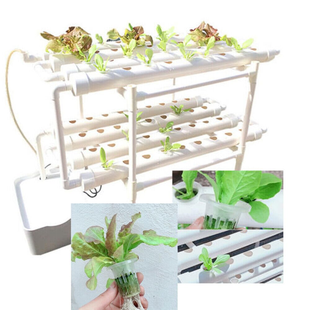 Kit de Cultivo hidropónico del Sitio, 2 Capas 72 Agujeros 8 Tubos de Cultivo de Plantas sin Tierra, y Flujo Profundos Jardines hidropónicos con Bomba para el hidropónico