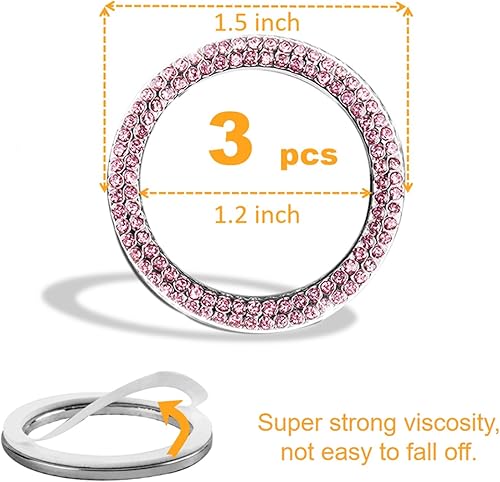 Miniatura 2 de Paquete de 3 calcomanías de doble fila de diamantes de imitación de cristal brillante para automóvil, botón de arranque de automóvil, SUV, camiones,