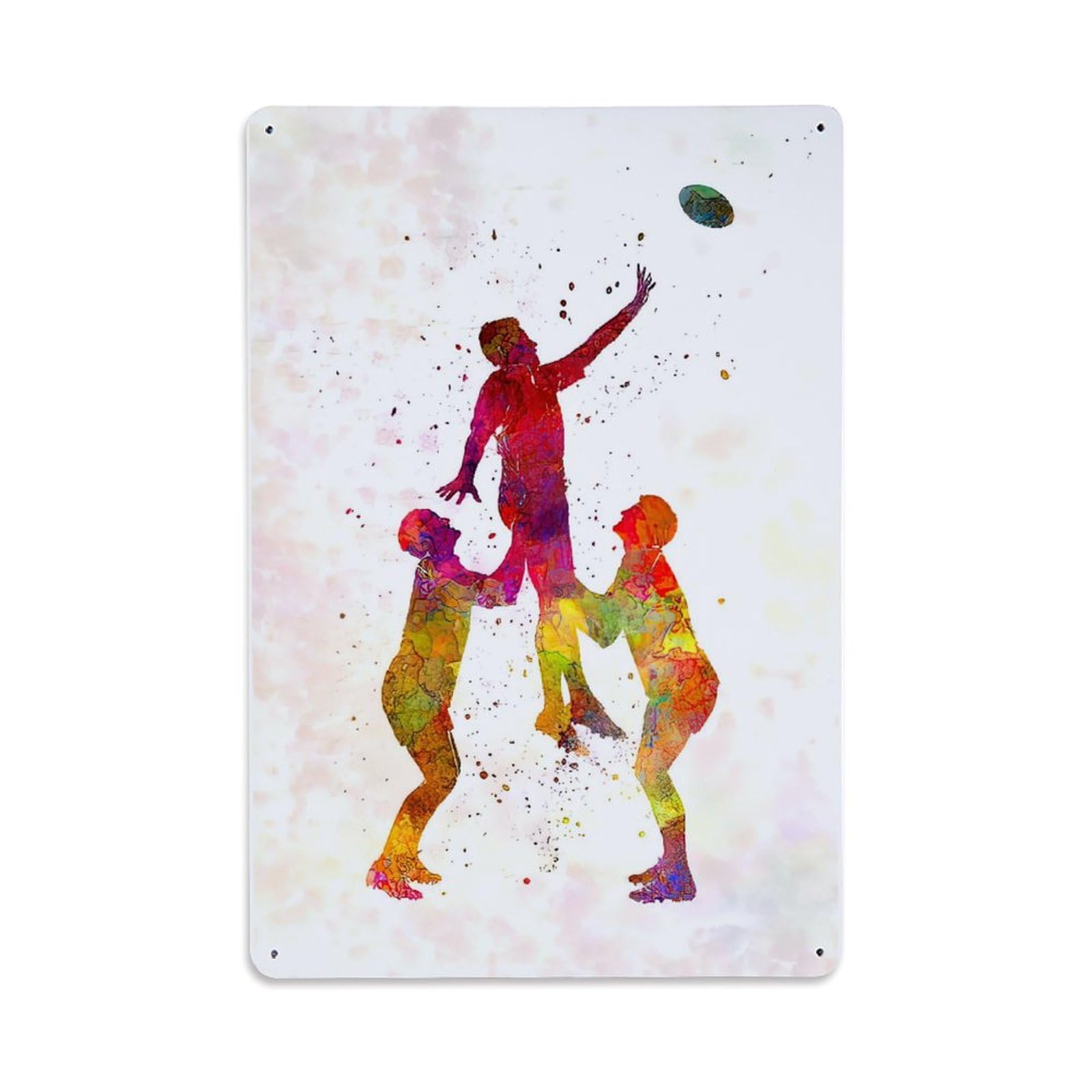 Watercolor Rugby Man Metal Tin Sign Plaque Wall Decor for Cafe, Club Bar, Office, Home Garden Metal Poster 8x12Inch
