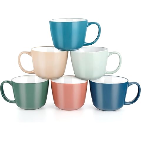 Ceramic Mugs 18oz,Set of 6,Large Ceramic Coffee for Men, Women, Dad, Mom, Modern Coffee Mugs With Handle For Cereal,Coffee,Juice,Soup,Tea. (set of 6)