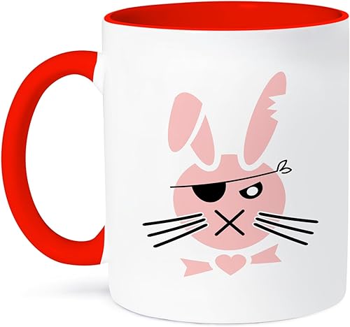 3dRose mug_220730_5 Taza de dos tonos, 11 onzas, diseño de dibujos animados de Bad Bunny con oreja rasgada y pajarita