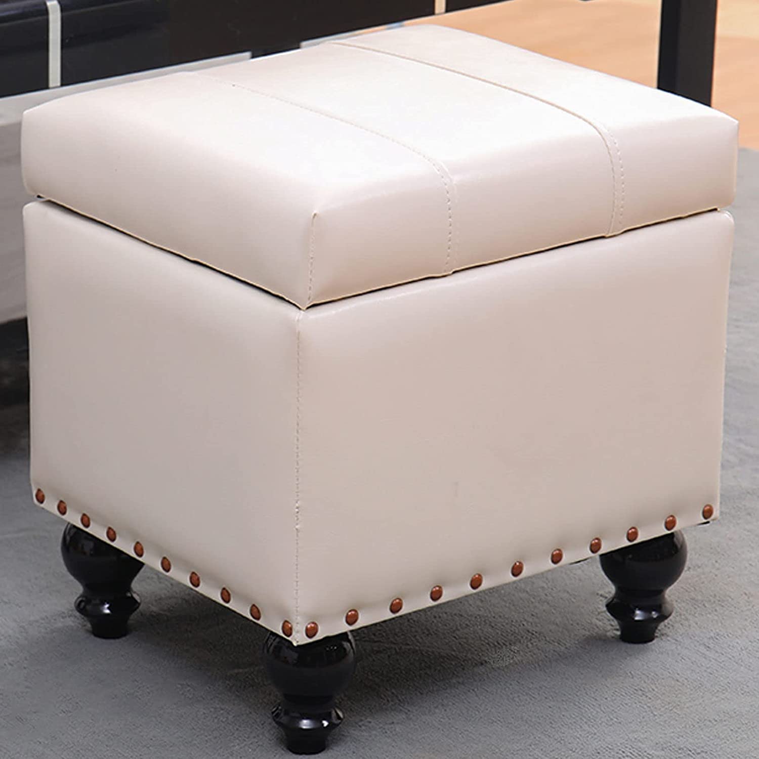 Repose-Pieds en Cuir Pouf de Rangement Carré Bas Empilable
