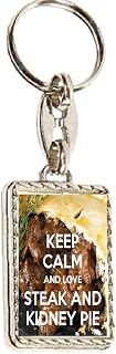 Keep Calm and Love Steak and Kidney Pie - Silver plated metal - Double Sided Keyring