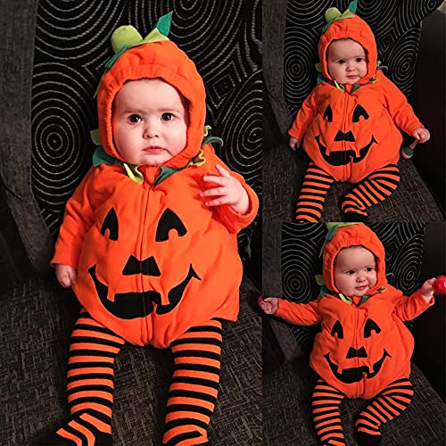 JIFRE Cute Baby Halloween Pumpkin Costume, Toddler Halloween Costumes, Infant Halloween Costumes for Boys Girls (0-6months)