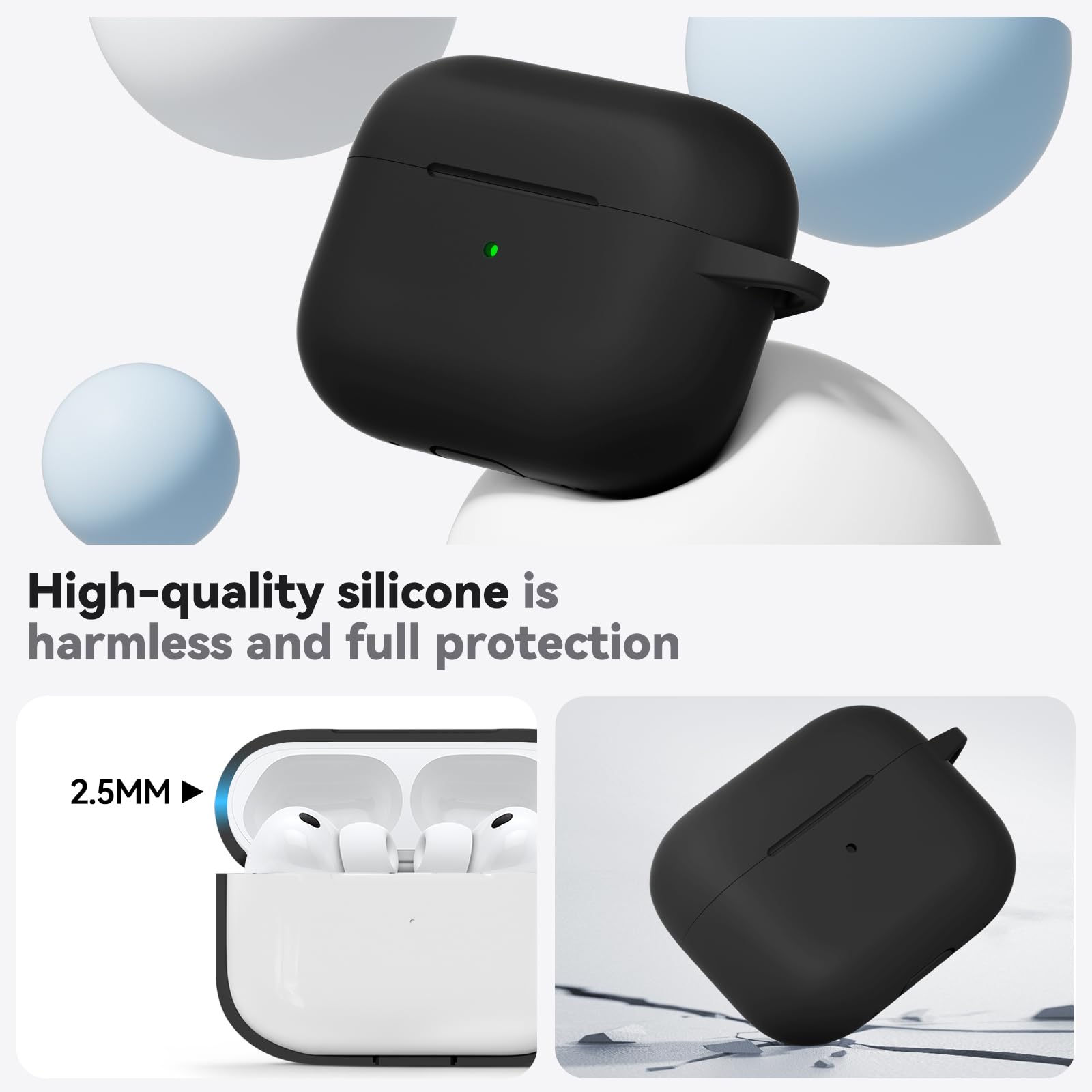 Inesore Compatible with AirPods Pro 3 Case with Cleaning Kit, Silicone Protective Case Cover for Apple Air Pods Pro 3rd (2025), Unisex Design - Black — view 3
