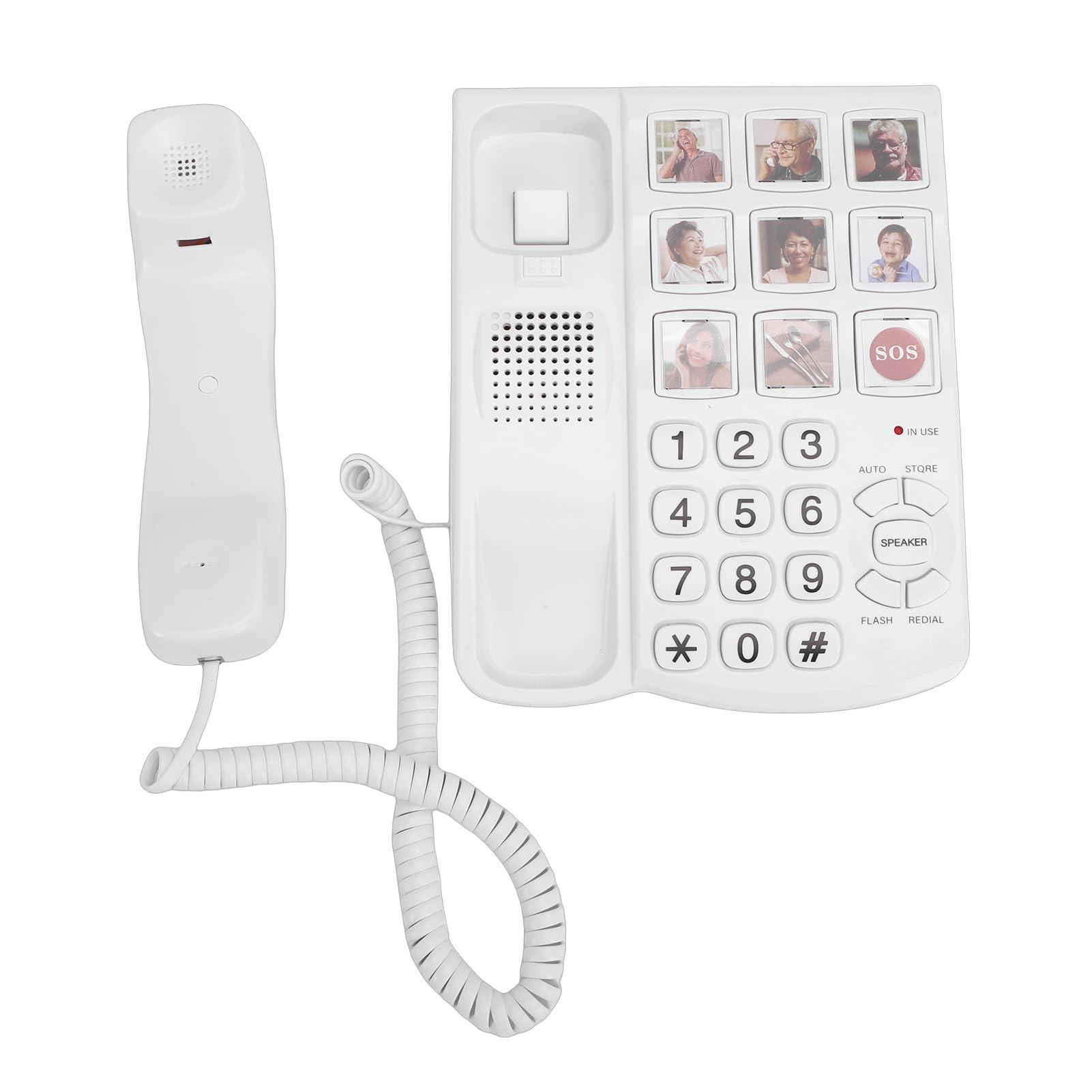 Telefono dei pulsanti grandi, 9 grandi pulsanti immaginati, Telefono fisso con cavo con funzione mani libere, con un tocco per gli anziani con disabilità visive