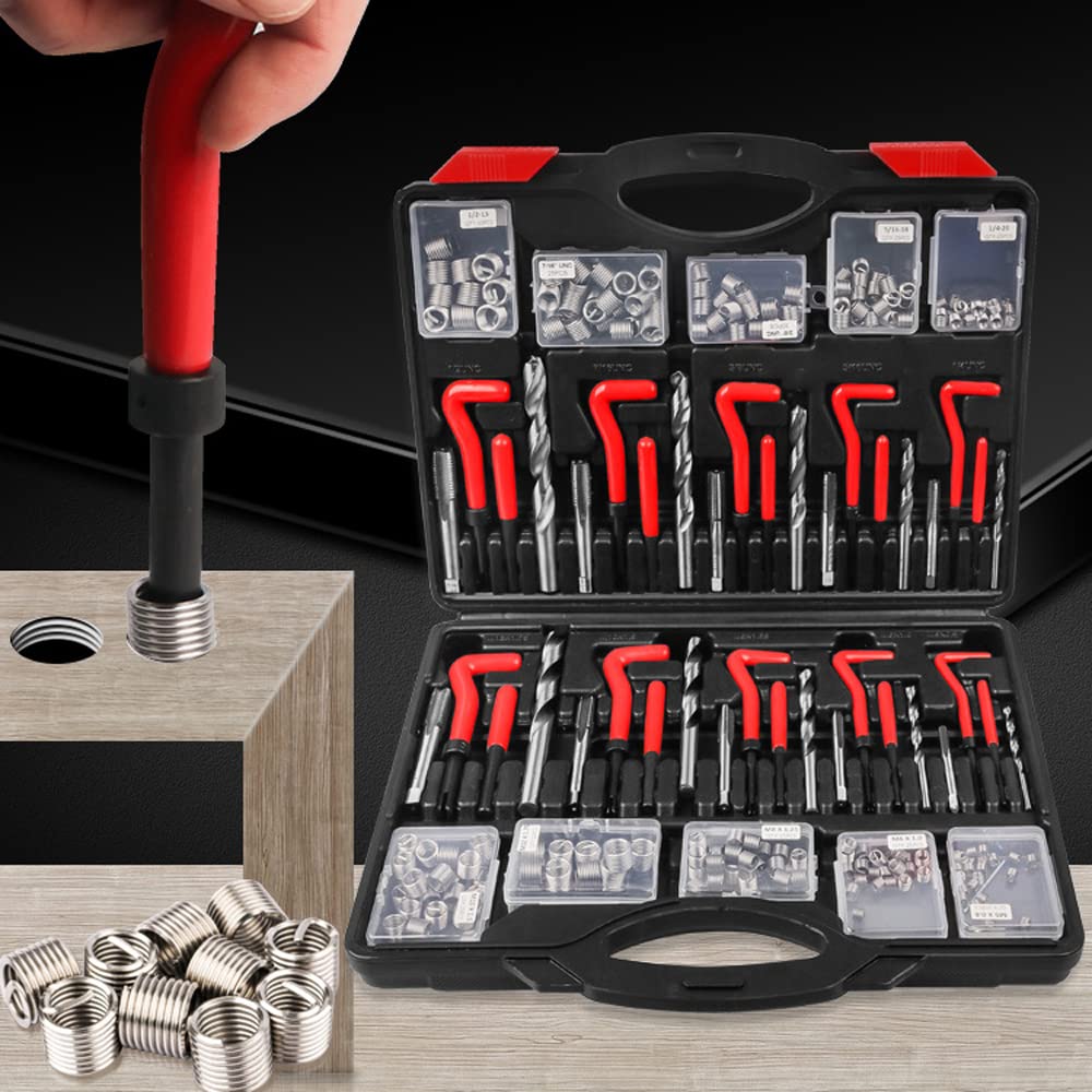 Dioche Kit de Reparación de Roscas, Juego de Herramientas de Reparación de Roscas Dañadas Kit de Reparación de Roscas Kits de Reparación de Roscas de Bobina Heli con Caja para