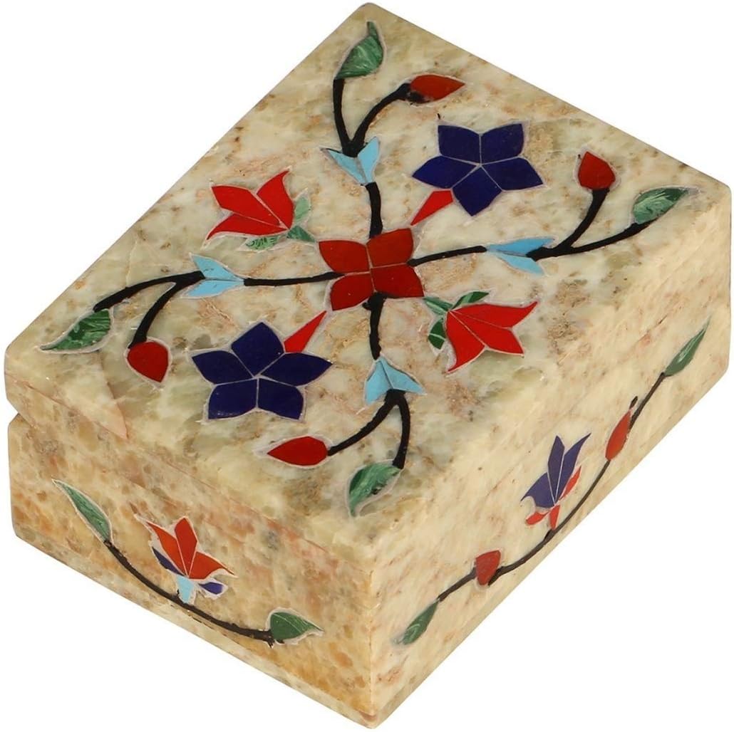 Handmade Soapstone Jewelry Box - Decorative Pietra Dura Trinket Storage Case for Ring Earring Pendant Cufflinks Box from SouvNear