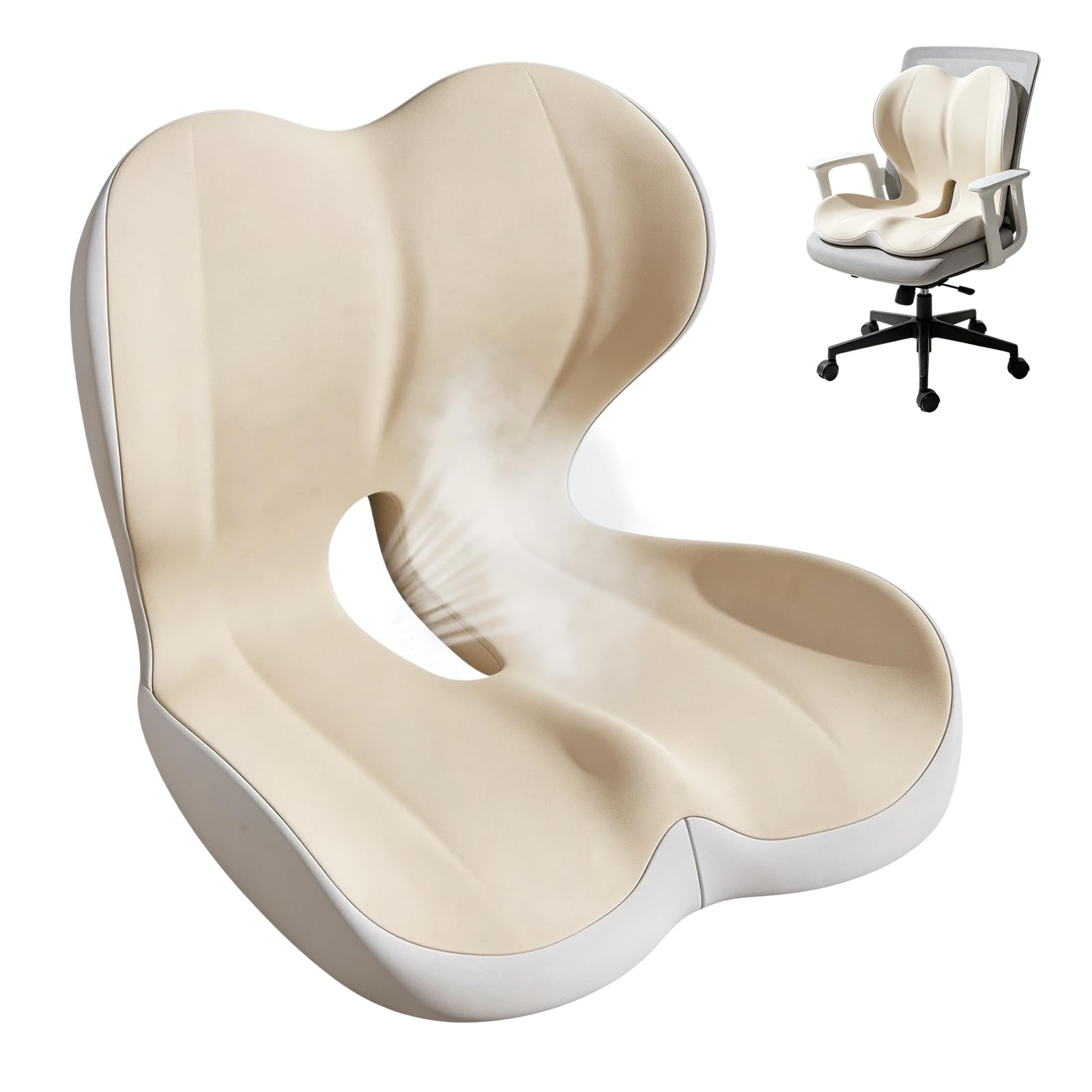 CEWROM Cuscino ortopedico con schienale, cuscino ergonomico con schienale, cuscino per coccige in memory foam, adatto per sedie da ufficio, auto, sedie a rotelle e uso domestico