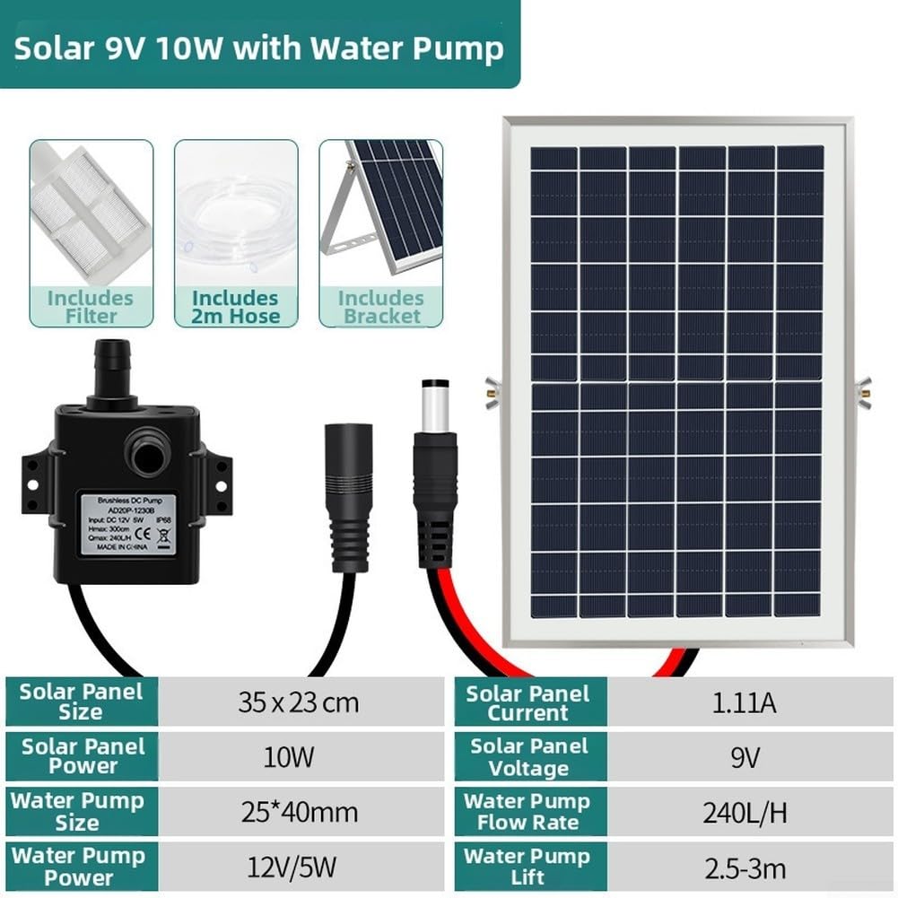 DC 9V Pompa Fontana Solare Per Giardino Rockeries E Stagni Con 240L/H Flusso E 2.5M Verticale Consegna (9V 10W)