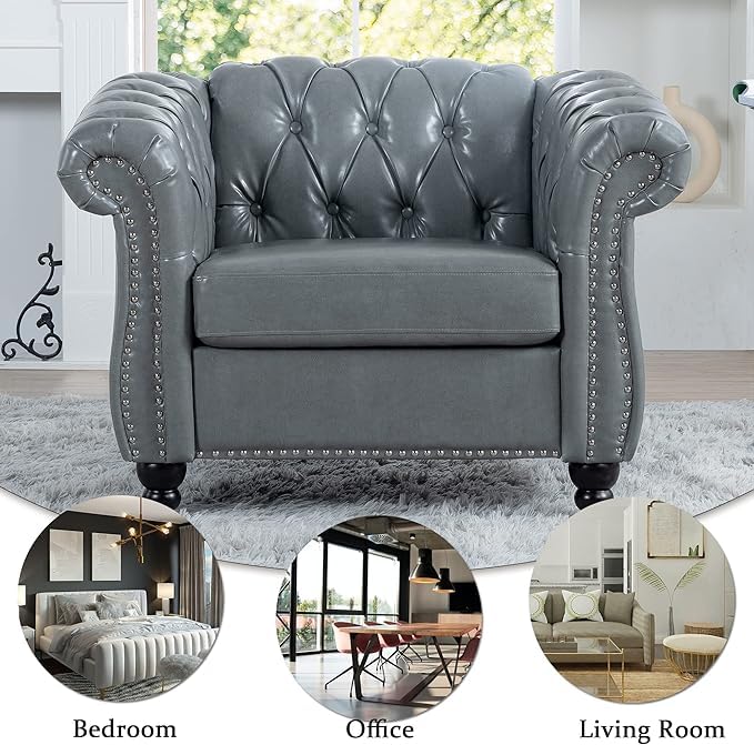 Image of WOODEN WORLD Modern & Classic Leather Sofa Set - Luxurious Comfort, Stylish Design, and Durable Build (Grey, 1 Seater)