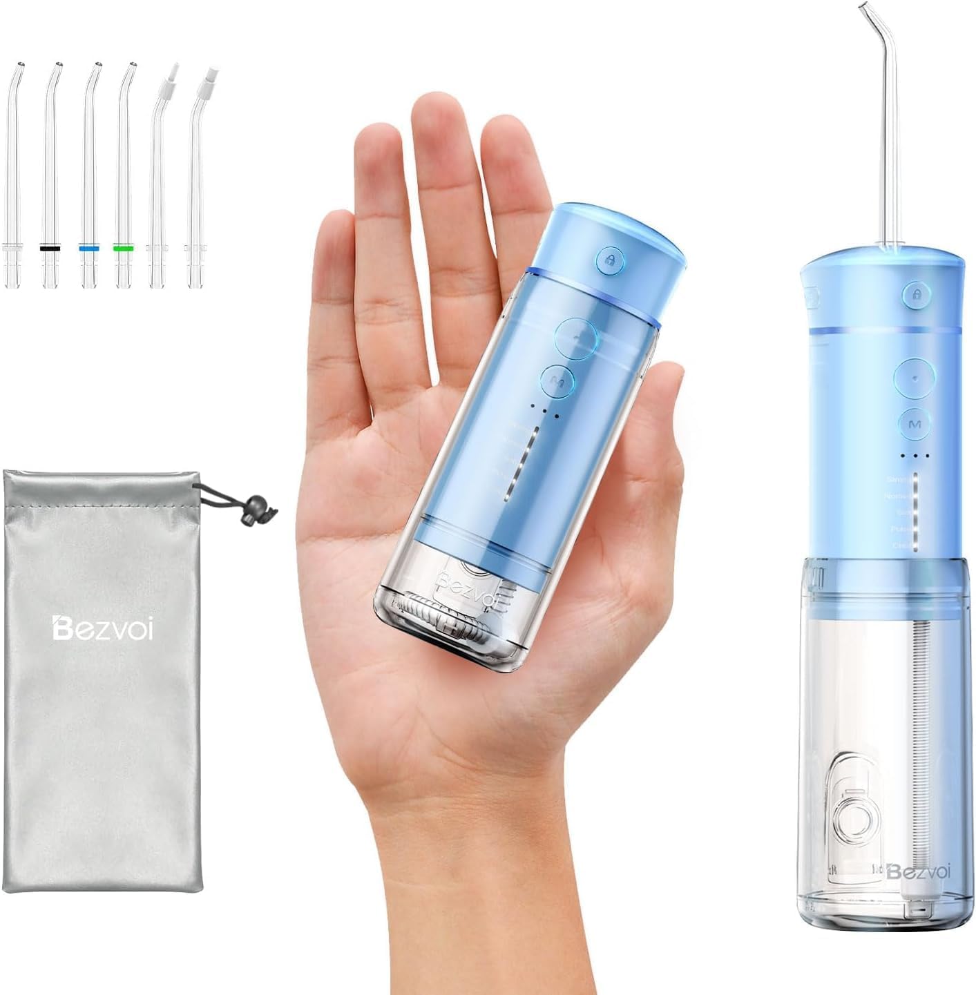 Bezvoi Water Flosser Mini Cordless Portable 5 Modes Travel Water Dental Floss with Telescopic Water Tank IPX7 Waterproof