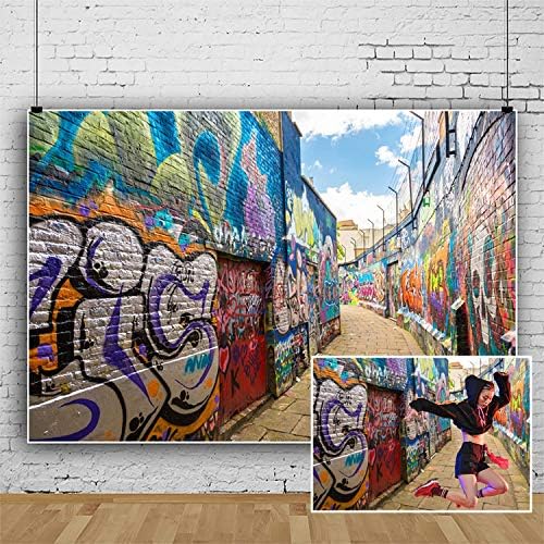 Miniatura 3 de Fondo de pared con graffiti urbano de calle, Yeele de 9 x 6 pies, dibujos animados retro de los años 80 y 90, estilo hiphop, fondo de fotografía