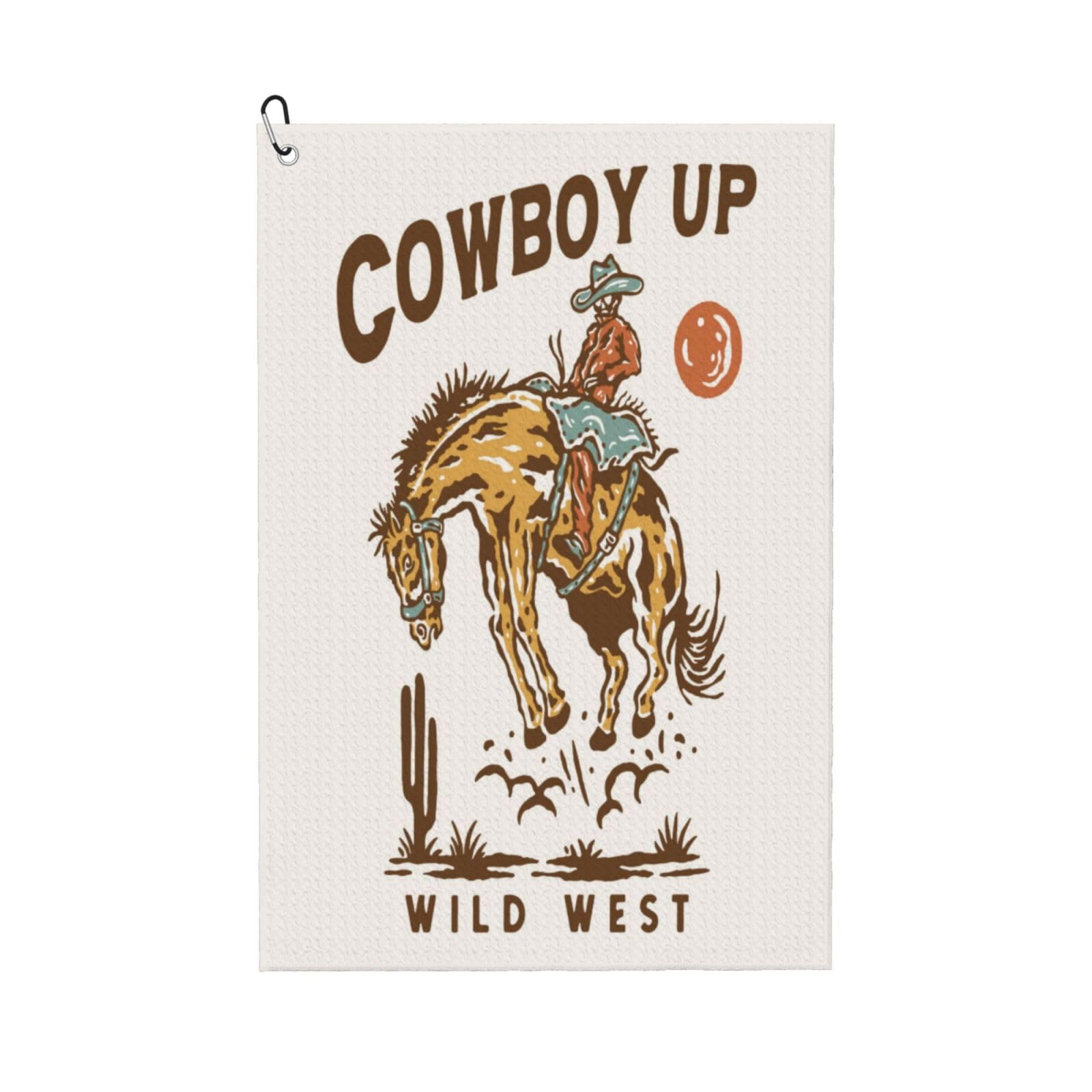 AOOEDM Cowboy Up Vintage Wild West Print Golf Towel with Carabiner Clip Absorbent Microfiber Golf Towel for Cleaning Golf Ball Club Putter Iron for Golf Bag Trolly Belt Loop 16" X 24"